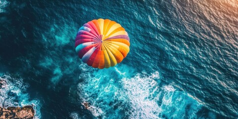 a colorful parachute flying over the ocean