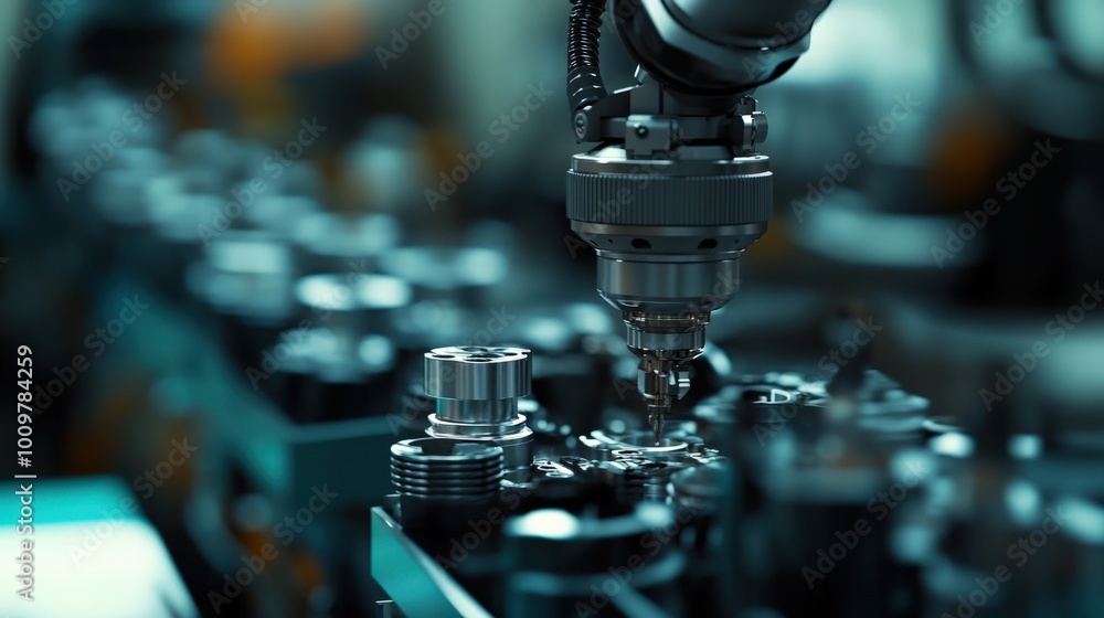 Poster a robotic manipulator skillfully grasps and positions delicate components on an assembly line in a h