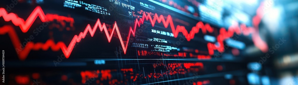 Poster dynamic stock market graph displaying downward trend with red lines and data metrics. perfect for fi