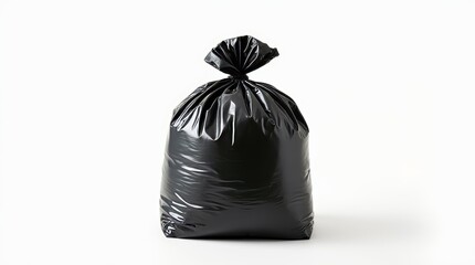 Black garbage bag on white background