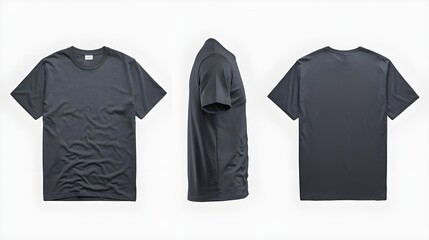 Naklejka premium Blank Charcoal Grey T Shirt Mockup Front Side Back View