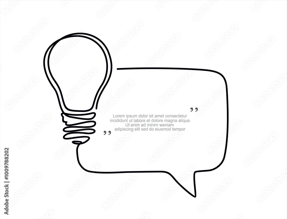Poster quick tips.continuous one line drawing of light bulb and speech bubble. trendy line art vector on a 