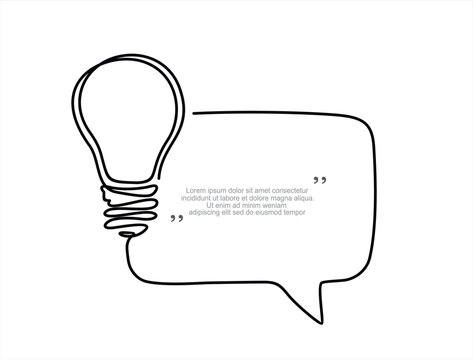 recommend clip art: Quick tips.Continuous one line drawing of light bulb and speech bubble. Trendy line art vector on a white background. Vector illustration.