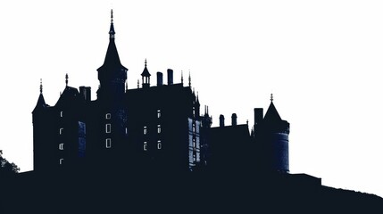 Chateau de Bonaguil silhouette against twilight sky, medieval French castle showcasing historical architecture