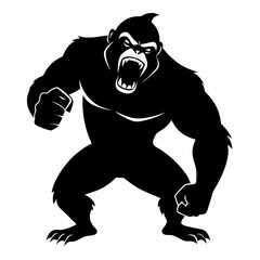 A gorilla beating its chest silhouette vector illustration on white background