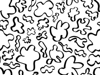 Abstract seamless pattern abstract pattern of figures of different shapes black outlines line art style . Pattern of clothes wallpaper print art objects  paper clothes fabric .