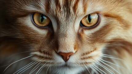Close-up of a ginger cat's face with focus on its eyes and whiskers