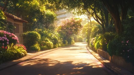 Obraz premium Sunlight Path Through a Lush Garden