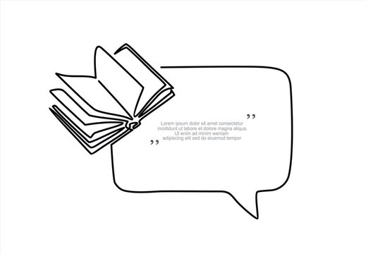 recommend clip art: Continuous one line drawing of open book and speech bubble. Trendy line art vector on a white background. Vector illustration.
