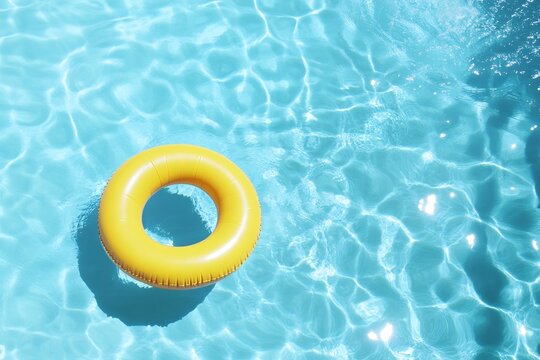 A vibrant yellow pool float in a clear blue swimming pool.