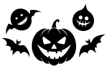 Obraz premium Scary and funny faces of Halloween pumpkin or ghost . Vector collection.