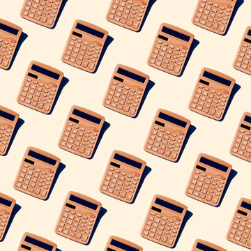 Multiple calculators in a repeating pattern on a plain background