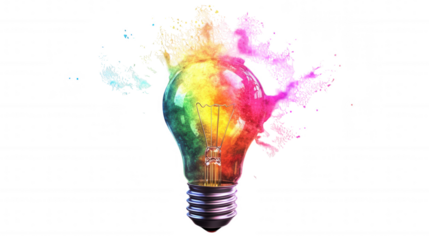 Colorful Light Bulb with Splash isolated on Transparent Background PNG