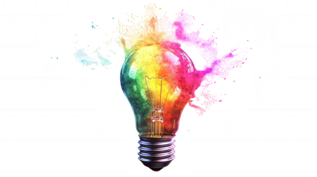 Colorful Light Bulb with Splash isolated on Transparent Background PNG - Powered by Adobe
