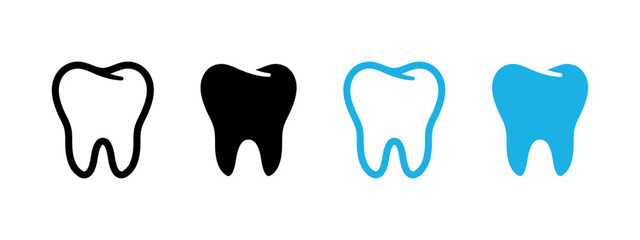 Tooth icon. Dental clinic logo. Human teeth vector illustration. Blue dentistry logotype. Oral hygiene concept. Dentist sign. Molar tooth enamel symbol. Simple tooth pictogram design.