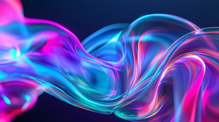 Flowing structure of smooth translucent neon light waves in vibrant colors