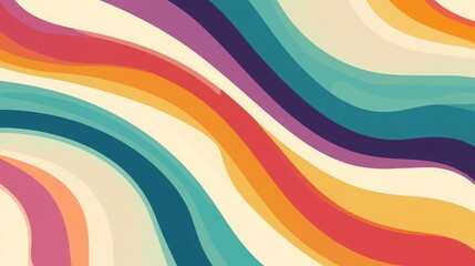 Obraz premium Abstract colorful 70s background vector. Vintage retro wallpaper with rainbow stripes and wavy lines. A 1970 color illustration suitable for posters, banners, decorative items, and wall art. 