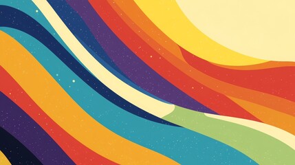 Abstract colorful 70s background vector. Vintage retro wallpaper with rainbow stripes and wavy lines. A 1970 color illustration suitable for posters, banners, decorative items, and wall art. 