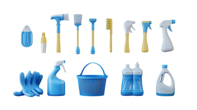 Blue Cleaning Supplies isolated on Transparent Background PNG