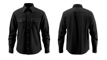 Black Long Sleeve Shirt Mockup isolated on Transparent Background PNG