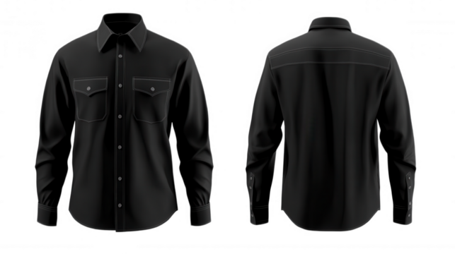 Black Long Sleeve Shirt Mockup isolated on Transparent Background PNG