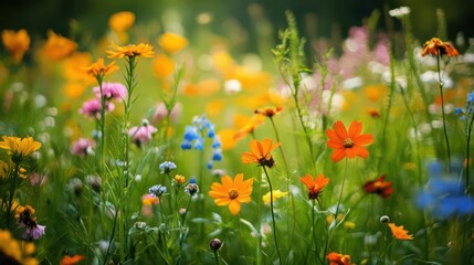 A vibrant field of wildflowers showcasing a variety of colors and species in nature.