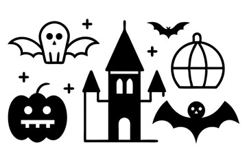 Set of  outline icons related to halloween. Linear icon collection. Editable stroke. Vector illustration