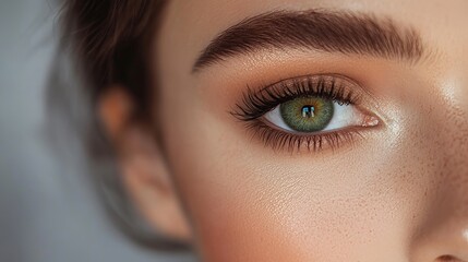 Fototapeta premium Close-up of womanâ€™s face with perfect makeup and green eyes.