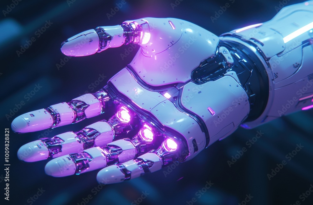 Poster futuristic 3d render of a robot hand with open palm showcasing advanced technology and artificial in