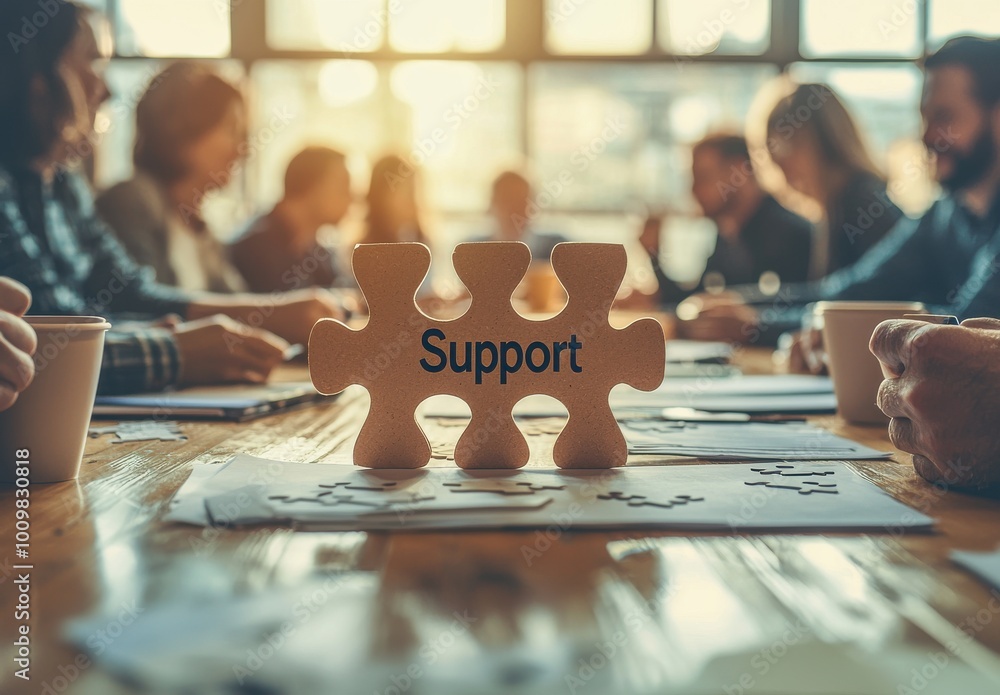 Aufkleber a group of professionals in a collaborative meeting seated around a table with a focus on a support-