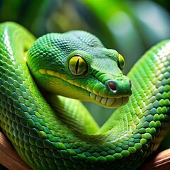 Fototapeta premium Green Snake. Symbol of 2025 New Year.