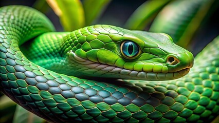 Fototapeta premium Green Snake. Symbol of 2025 New Year.