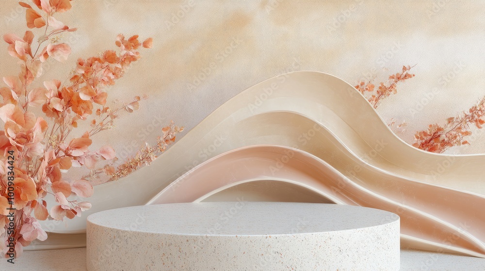 Poster abstract empty display with shapes and soft colours for product shooting