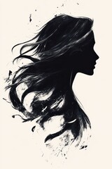 silhouette of the head and shoulders of an attractive woman with long hair