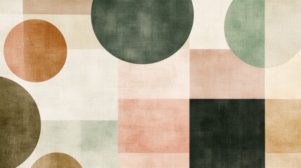 Abstract Geometric Shapes in Neutral Tones on Textured Paper, Featuring Muted green brown with Subtle Gradients  