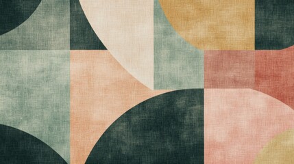 Abstract Geometric Shapes in Neutral Tones on Textured Paper, Featuring Muted green brown with Subtle Gradients  