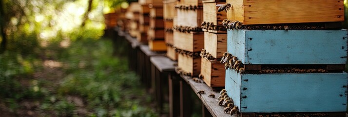 Witness the array of bee hives nestled in the apiary, serving as the heart of honey production