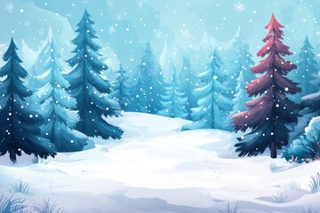 Beautiful winter landscape with snow covered trees.Christmas background with generative ai