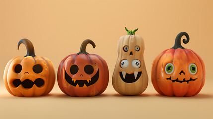 animation of 5 types of pumpkin for Halloween