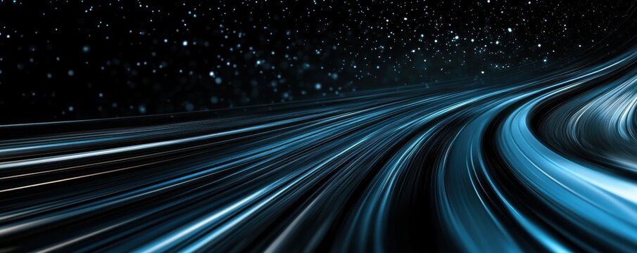 Dynamic abstract wallpaper with black and blue color theme showcasing streaks of light