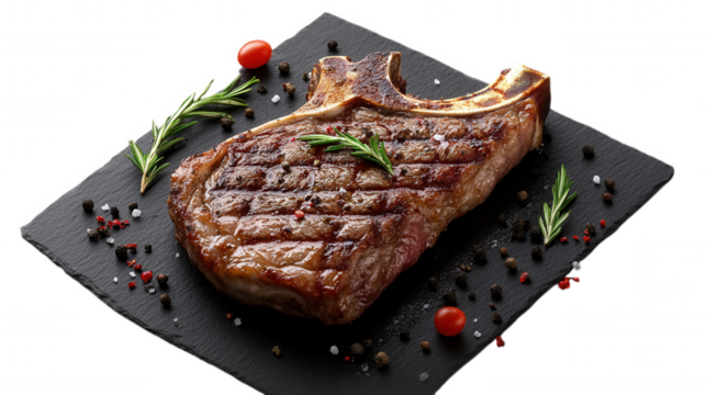 Grilled Ribeye Steak on Slate isolated on Transparent Background PNG