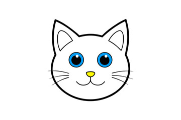 Fototapeta premium Halloween Cat round face . Black silhouette icon. Kitten with big yellow, blue, green eyes. Cute cartoon funny pet character. Pink ears, nose, cheek. Funny kawaii animal. Flat design. 