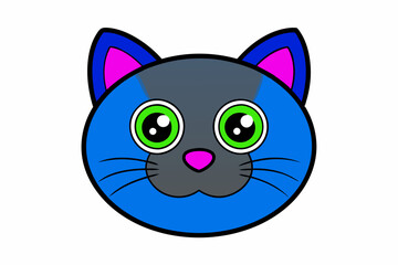 Halloween Cat round face . Black silhouette icon. Kitten with big yellow, blue, green eyes. Cute cartoon funny pet character. Pink ears, nose, cheek. Funny kawaii animal. Flat design. 