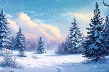 Naklejka premium Beautiful winter landscape with snow covered trees.Christmas background with generative ai