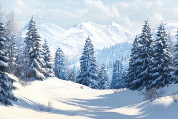 Beautiful winter landscape with snow covered trees.Christmas background with generative ai