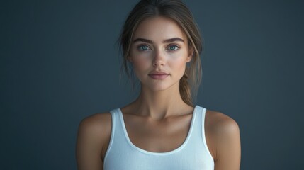 Fototapeta premium Health and Medicine Concepts - A woman wearing a white t-shirt in support of breast cancer.