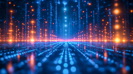 Abstract glowing data lines in a server room: a technology background