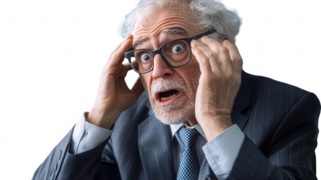 Senior Man in Distress isolated on Transparent Background PNG