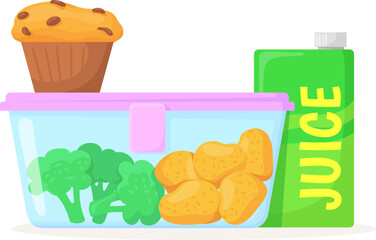 Takeaway lunch cartoon icon. Plastic box with vegetables