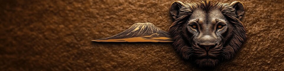 Majestic Stone Lion Sculpture on Textured Wall Backdrop with Minimalistic Shelf Design for Elegant Interior Decor Inspiration